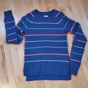 SO Blue Crew Neck Sweater with Red & White‎ Stripes Women's Size XXS